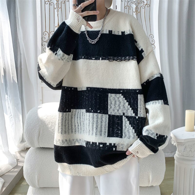 Bonsir Autumn Winter Crew Neck Sweater Men Warm Fashion Casual Knitted Pullover Men Korean Loose Long-sleeved Sweater Mens Jumper M-5XL