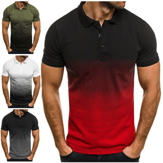 sanyamk New Casual Fashion Slim Gradient Print Short Sleeve Lapel Shirt Men's POLO Shirt