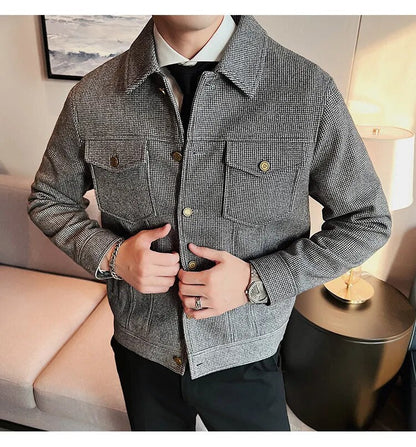 Bonsir Nwe Slim Fit Woolen Plaid Bomber Winter Jacket Men Japanese Streetwear Men Jacket Winter Jackets For Men Brand Coat S-3XL