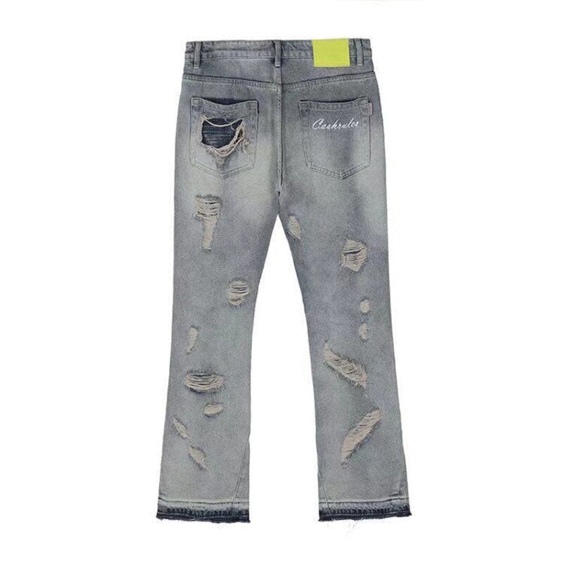 sanyamk High Street Hole Ripped Vintage Men Hip Hop Baggy Jeans Trousers Punk Distressed Retro Washed Straight Denim Pants Pantalon