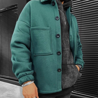 Bonsir Autumn Winter Woolen Jacket Men Casual Loose Long Sleeve Buttoned Turn-down Collar Solid Coats Mens Streetwear Fashion Cardigans