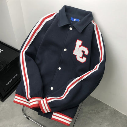 Bonsir Baseball Jackets For Men Cotton Striped Embroidery Turn-down Collar Men's Clothing Spring Harajuku Streetwear Casual Male