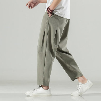 Bonsir Cotton Linen Wide Men Pants New Oversize Plicated Harem Pants Streetwear Male Spring Summer Casual Pants Men Clothing