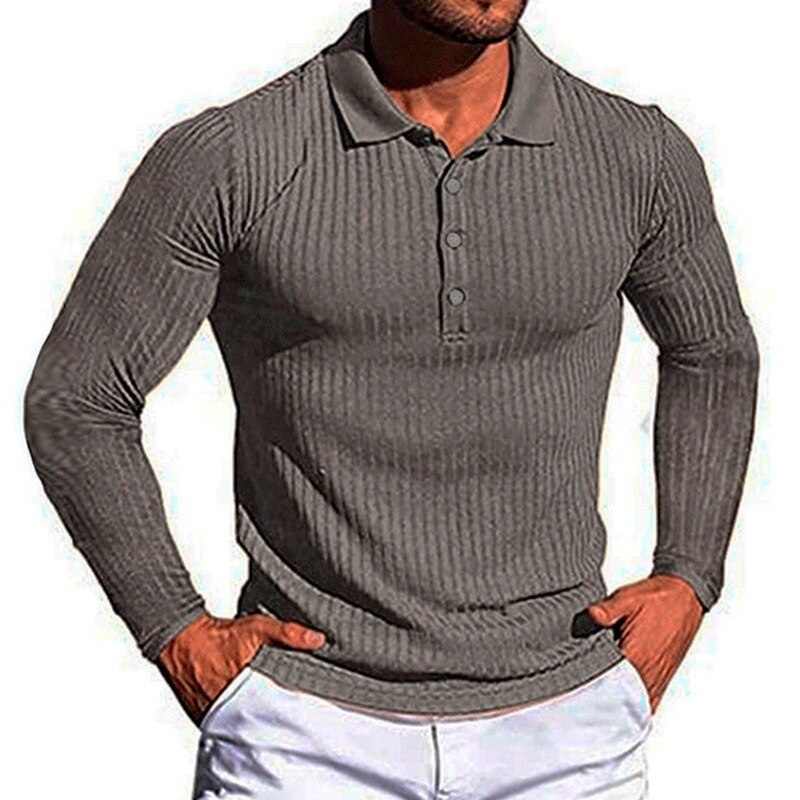 sanyamk Autumn Fashion Knit Long Sleeves Men Polo Shirt Casual Long Sleeve Pullovers Man Solid Sweaters Breathable Tops Men Clothing