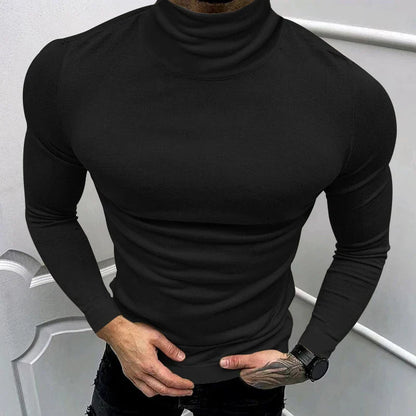 BONSIR  -  2024 Spring Fall Casual Solid Color Basic T-shirt Men Clothing T Shirt Luxury Men's T Shirts Turtleneck Long Sleeve Slim Tops