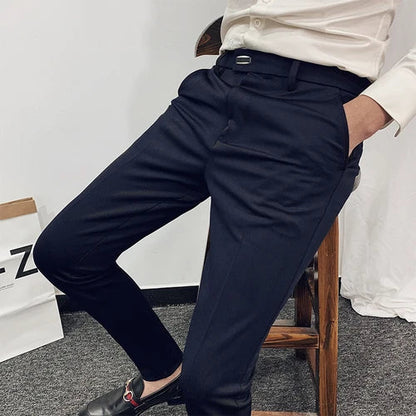 sanyamk Men's Suit Pants Spring and Summer New High-quality Slim Pants Fashion Casual Nine-point Pants Men's Clothing Formal Trousers