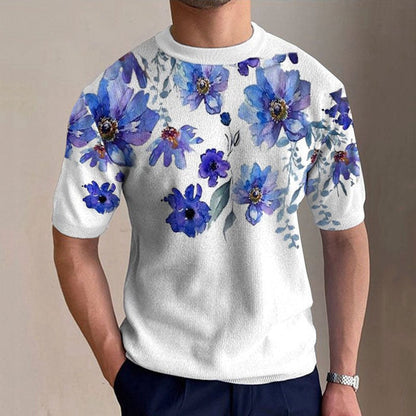 Bonsir Vintage Floral Printing Mens Slim Tops 2023 Summer Short Sleeve Crew Neck Pullover Tees Fashion Clothing Men Streetwear T-shirts