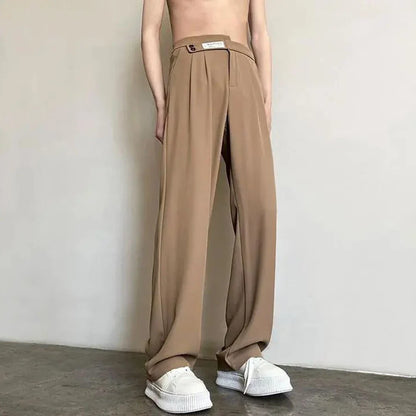 sanyamk Suit Pants For Men Fashionable And Elegant Loose Straight Casual Pants British Style Solid Color High-Waisted Wide-Leg Pants