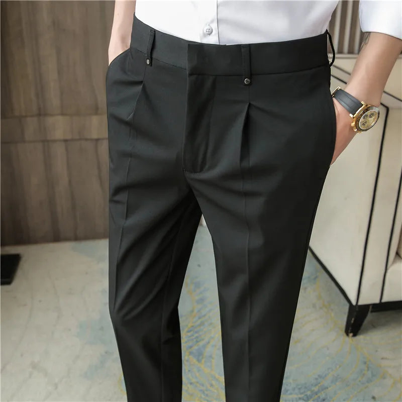 sanyamk Summer Business Dress Pants Men Ankle Length Casual Suit Pants Slim Fit Wedding Party Office Social Trousers Men Clothing