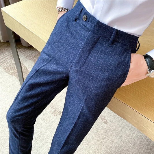 sanyamk Men's Spring Autumn New Fashion Business Casual stripe Suit Trousers Male Solid Color Straight Pants Men Loose Cotton Pants