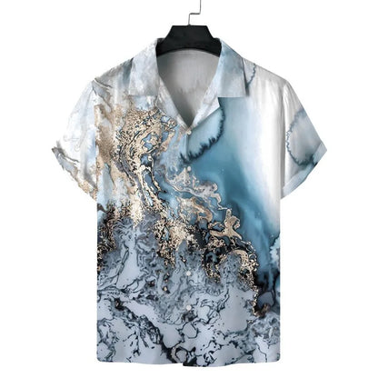 sanyamk Cuba Collar Summer Men's Short-sleeved Printed Shirt Hawaii Beach Vacation