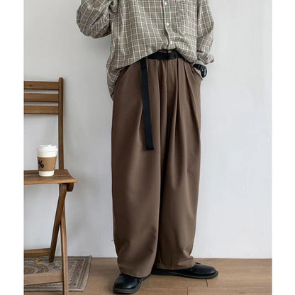 sanyamk Men's Send Belt Simple Loose Straight Casual Pants Fashion Trend Male Trousers Retro Coffee Color Wide Leg Pants M-3XL