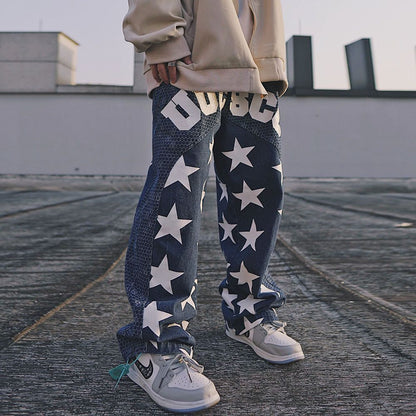 Bonsir Y2K Baggy Cargo Pants Men Blue Straight Trousers Male Casual Loose Vintage Star Streetwear Hip Hop Fashion Spring