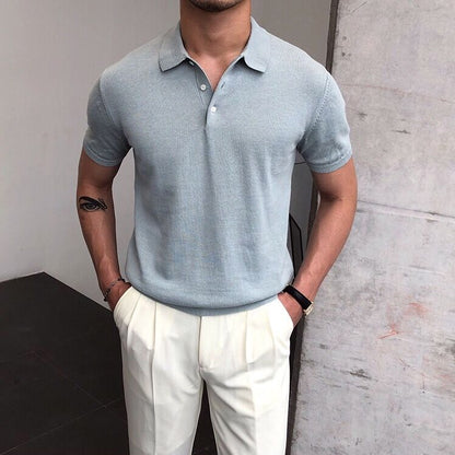 sanyamk Summer Knitted Polo Shirt Solid Color Business Casual POLO Men Short Sleeve Shirt High Quality Golf Shirts Mens Clothes