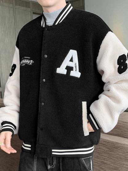 Bonsir Winter Thicken Fleece Men Parkas Warm Bomber Jacket New Streetwear Fashion Letter Embroidery Thermal Baseball Coat