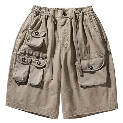 sanyamk Summer New Hot Sale Shorts Men Zipper Fly Solid Cargo Pants Japanese Multi-pockets Hip Hop Shorts Straight Tube Overalls