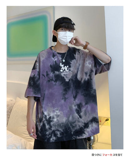 Bonsir Men Summer New Hot Hip Hop Streetwear Fashion T-Shirts Cotton Oversized Top Tees Mens Casual Tie-Dye O-Neck Short Sleeve T Shirt