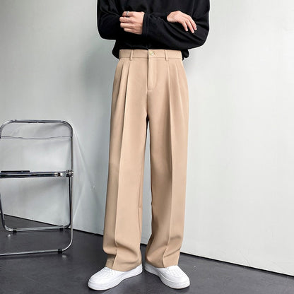 sanyamk Solid Color Formal Suit Pants Men Korean Fashion Loose Casual Pants Men Harajuku Streetwear Wide-leg Straight-leg Pants Men