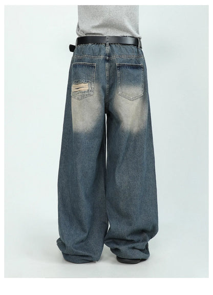 sanyamk American High end Perforated Denim Pants for Men's Design Sense Small and Loose Wide Leg Straight Leg Pants hiphop