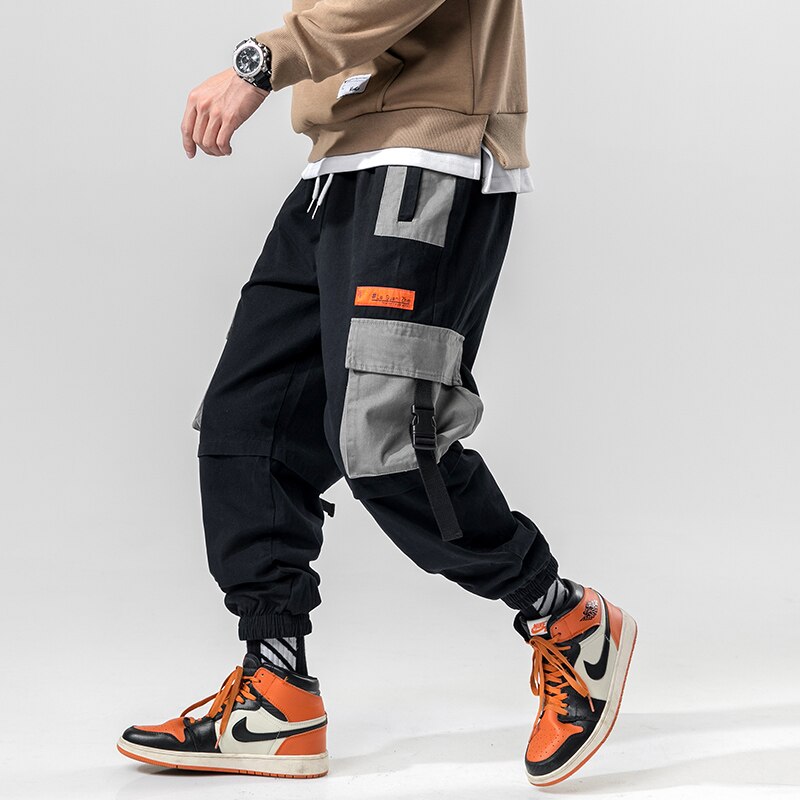 Bonsir Patchwork Big Pocket  Cargo PantsStreetwear Harem Pants Men Overalls Mens Baggy Harajuku Hip Hop Trousers Casual Track Pant