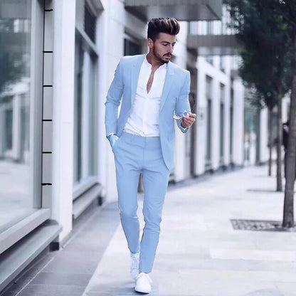 sanyamk Latest Design Mens Luxurious Business Men's Suit for Wedding Party Tuxedos Slim Fit Peak Lapel Pink Suits Male(Jacket+Pants)