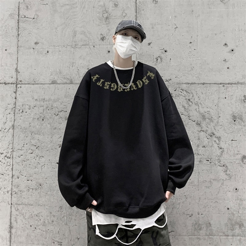 sanyamk Korean Streetwear Vintage Letter Graphic Hoodies Spring New Male Casual Loose Sweatshirts Fashion Basic Pullovers