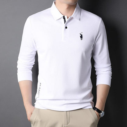 sanyamk Top Grade Cotton New Fashion Logo Designer Brand Luxury Mens Polo Shirt With Long Sleave Plain Casual Trendy Tops Men Clothes