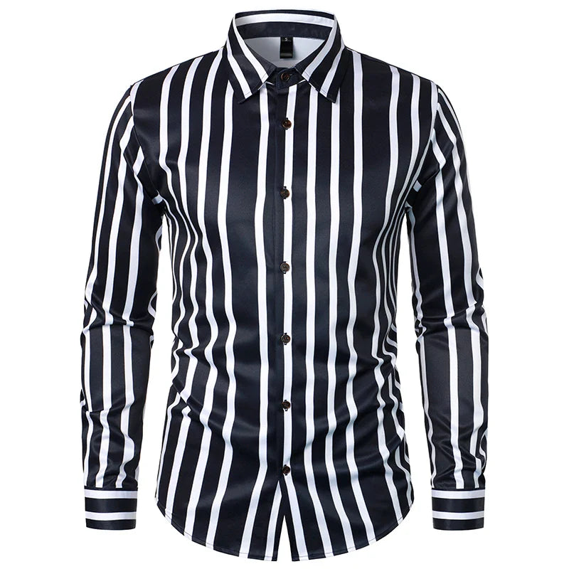 Bonsir Men's Striped Shirts Spring Autumn New Printed Casual Long Sleeves Europe Button-Up Brand Men's Clothing Shirts