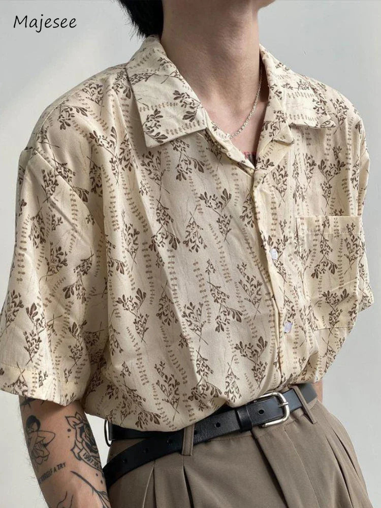 sanyamk Hawaiian Shirts Men Handsome Temperament Daily Summer Half Sleeve Print Pocket American Style Male Breathable Casual Tops