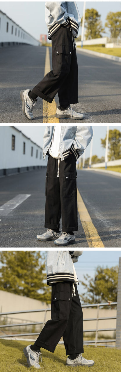 sanyamk Big Pockets Casual Cargo Pants Men's Streetwear Vintage Trousers Hip-hop Overalls Fashion Loose Straight Wide Leg Pants Men