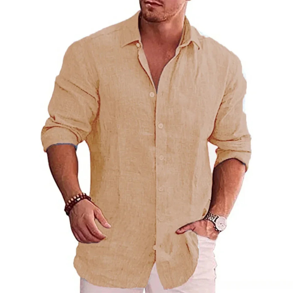 sanyamk 2024 Spring Summer New Cotton Linen Men Long Sleeve Shirt Solid Color Casual Style Plus Size Male Casual Linen Shirts