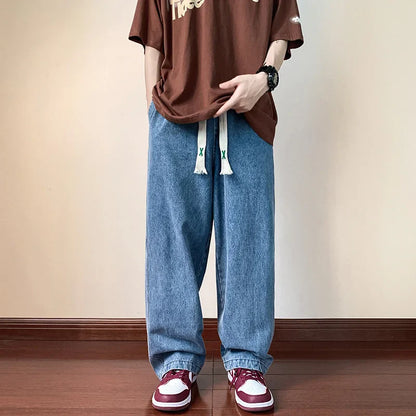 sanyamk Ripped Casual Men Jeans Pants Straight Wide Leg Harajuku Oversize Streetwear Denim Trousers