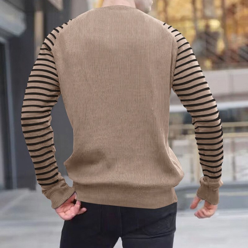 sanyamk Casual Striped Long Sleeve Sweaters Men Autumn Fashion Crew Neck Knitted Pullovers Tops Spring Mens Clothes Vintage Sweater Top