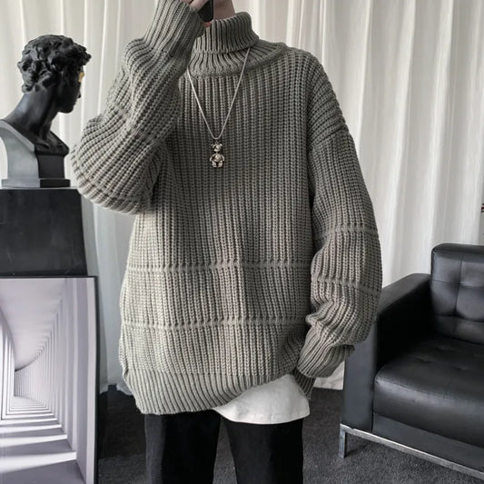 Bonsir Autumn Winter Mens Casual Turtleneck Pullover Men's Long Sleeve Rollneck Sweater Korean Style Fashion Warm Knitted Sweater