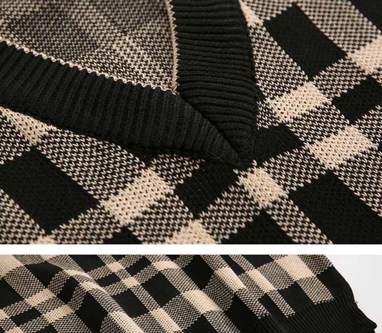 Bonsir Korean Fashion Vintage V-neck Plaid Sweater Male Autumn and Winter Casual Loose Men's V-neck Knitted Sweater for Men Pullover