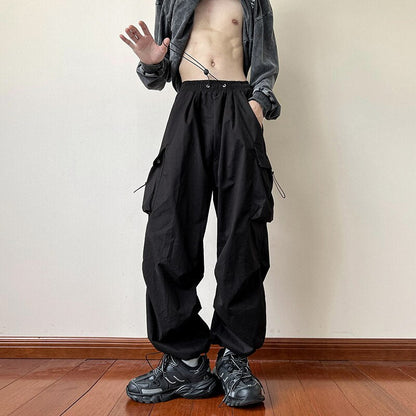 Bonsir Black samurai men's pants oversize pants high street fashion plush knickerbockers American straight charging overalls