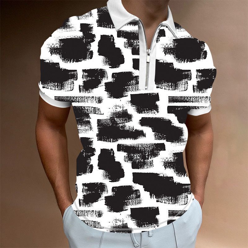 sanyamk T Shirt For 2022 Latest Tops Personality Geometric 3D Printing Casual Short Sleeve Zipper Polo Shirt Men's Clothing y2k Clothes