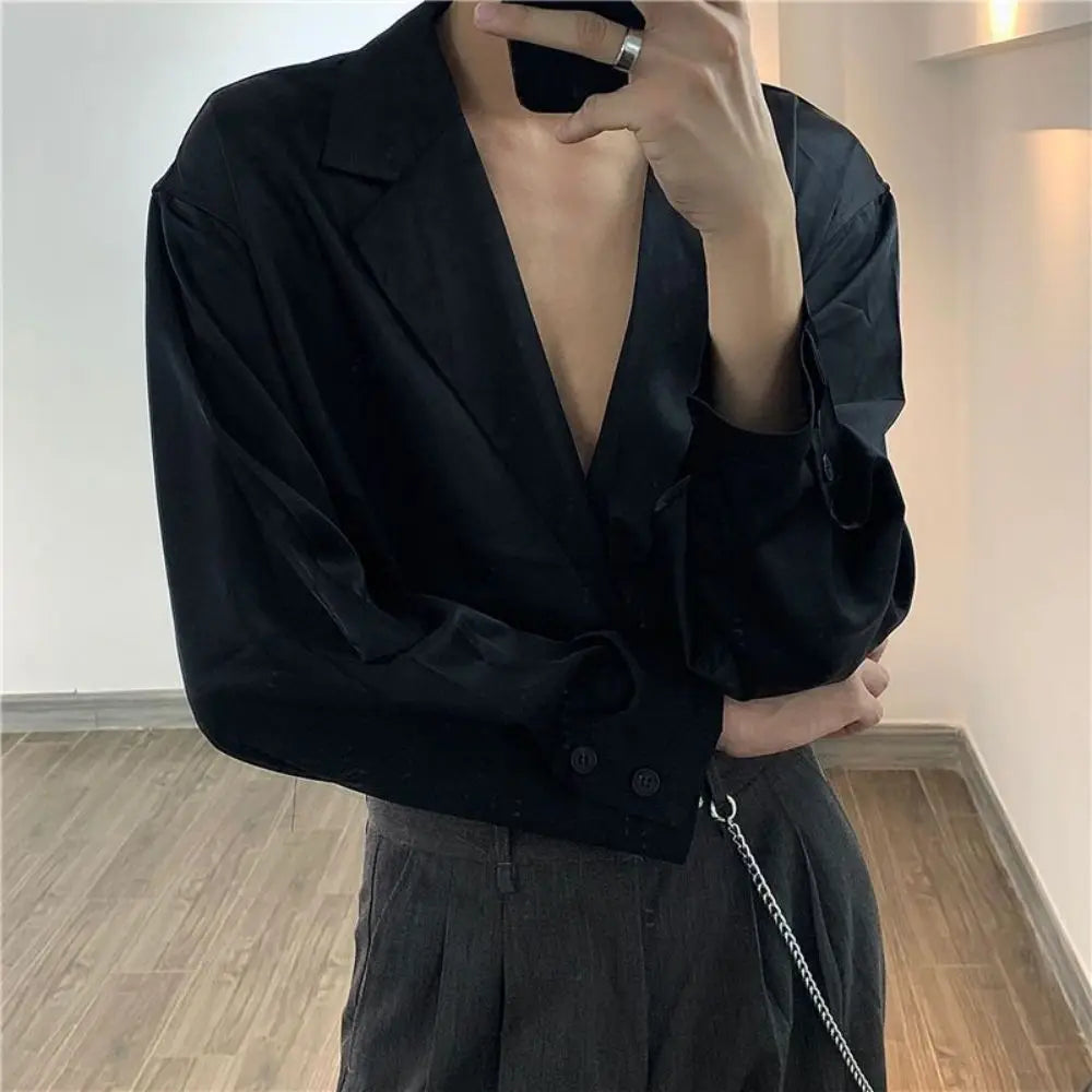 Bonsir 2024 Men Casual Shirt Solid Color Lapel Button Long Sleeve Fashion Tops Streetwear Loose Leisure Camisa Masculina S-2XL