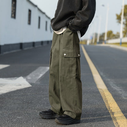 Bonsir Multi-pockets Casual Cargo Pants Men's Streetwear Vintage Trousers Hip-hop Overalls Fashion Loose Straight Wide Leg Pants Men