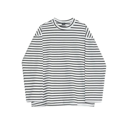 sanyamk  -  Minimalist Men's T-shirts Stripe Round Collar Long Sleeve Casual Tee Pullover Loose Male Tops Autumn Stylish 2024 9C6920