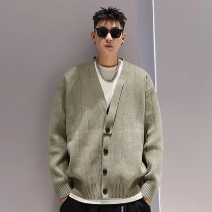 sanyamk Knit Cardigan Male Korean Style Sweater Coat Men Old Money Autumn Winter Loose Casual Men's Long Sleeve Streetwear