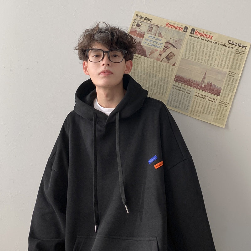 Bonsir Spring Autumn City Boy Hoodie Men's Casual Vintage Tide Brand Loose Hoodie Top Black Navy Blue Green Gray
