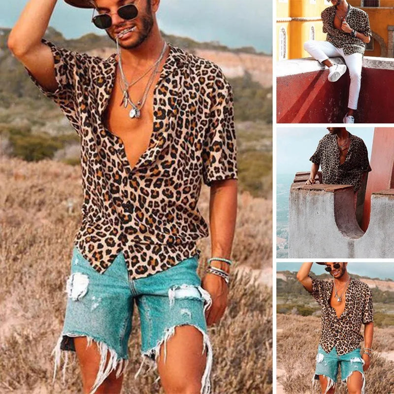 sanyamk New Leopard Print Men's Trend Shirt Blouse