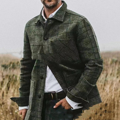 sanyamk Vintage Jackets Men Autumn Winter Coats Fashion Plaid Print Long Sleeve Turn-down Collar Button Outerwear Mens Casual Cardigans