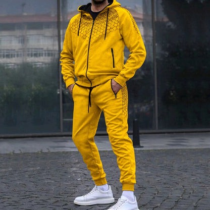 Bonsir Fashion Graphic Print Tracksuit Men Casual Hoodies Two Piece Sets Autumn Mens Long Sleeve Hooded Sweatshirt And Pants Suits Male