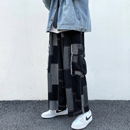 sanyamk Korean Fashion Loose Wide-leg Jeans Men‘s Hip Hop Trousers Harem Straight Pants Cargo Denim Jeans Street Baggy Casual Trousers