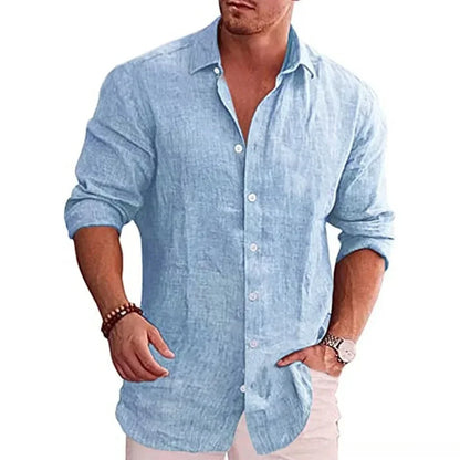 sanyamk 2024 Spring Summer New Cotton Linen Men Long Sleeve Shirt Solid Color Casual Style Plus Size Male Casual Linen Shirts