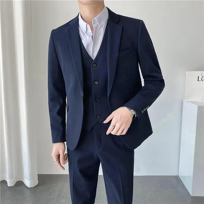 sanyamk Men Suit 3 Pieces Solid Color Slim Fitting For Business Leisure Commercial Wedding And Banquet Dresses Jacket Vest With Pants
