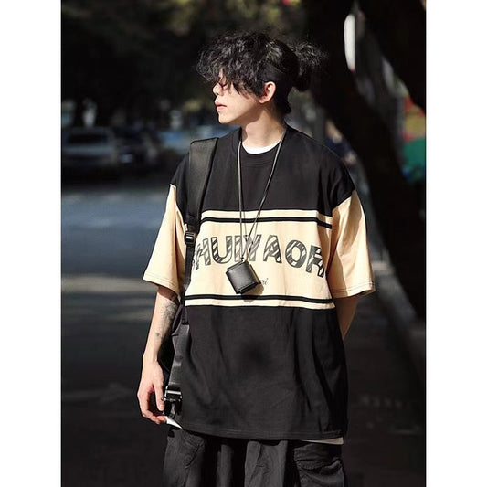 Bonsir Summer Men's Japanese Retro Original T-shirts Loose Round Neck Short Sleeve Tshirt Cotton Clothes Top Blackt Shirts S-2XL