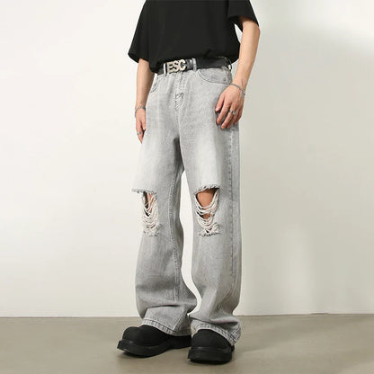 sanyamk  Ripped Jeans Men High Street Male Hip Hop Distressed Denim Wide Leg Pants Casual Trousers Vintage Streetwear Loose